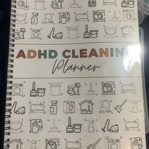 Red and Orange ADHD Cleaning Planner with Line Art Design
